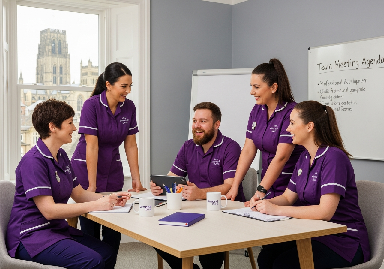 A Black African Almond Flex Care carer arriving for a morning visit at a client's home in Durham