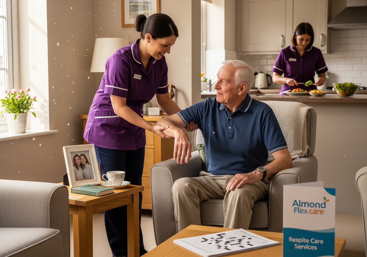 An Almond Flex Care respite carer providing personal care and companionship in a Durham home